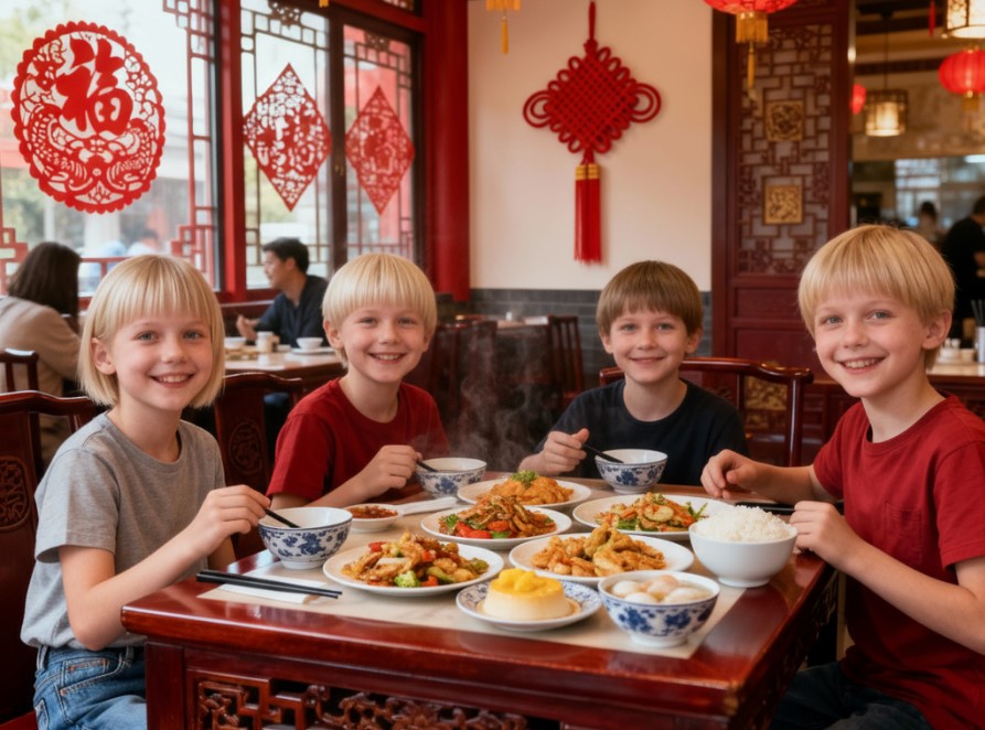 Дети в китайском ресторане